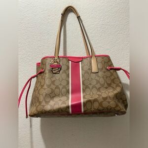 Coach Signature Bag F29084 Carryall Large Tote Drawstring Khaki Pomegranate Brow